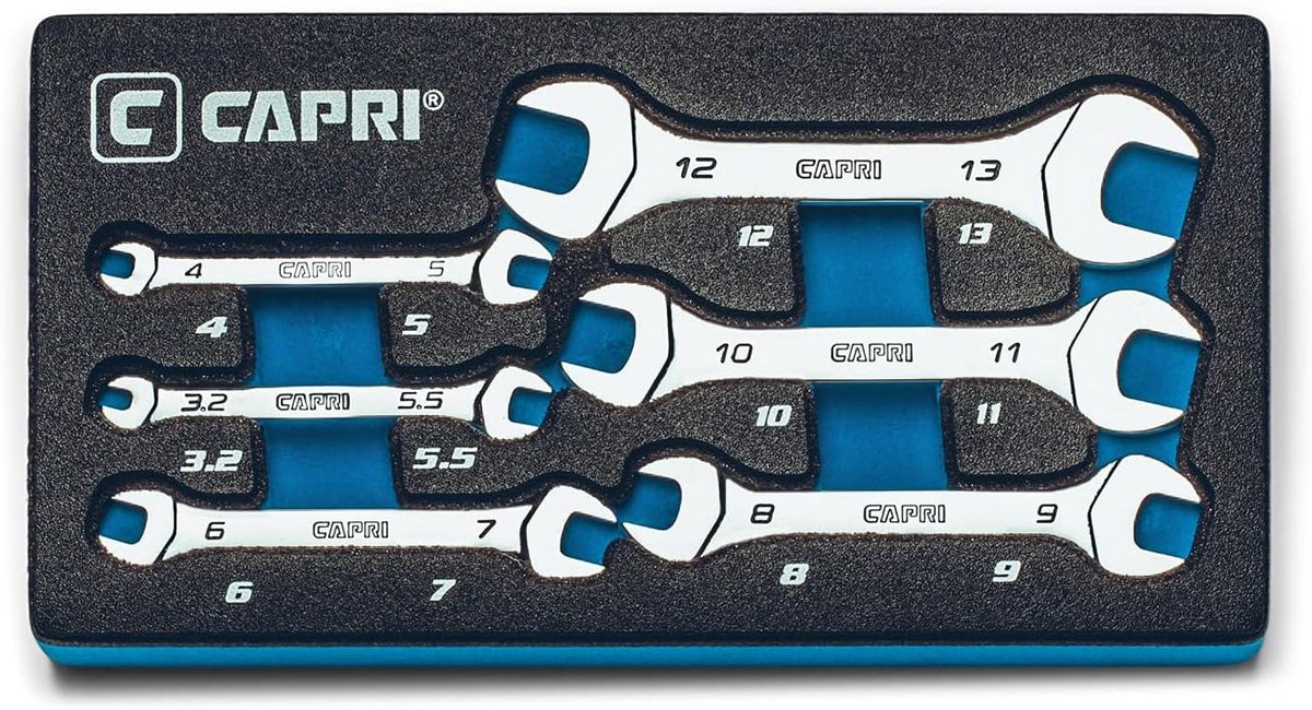 Mini Moersleutelset - Steeksleutels Metrisch - Krappe Ruimtes - 50% Korter 40% Slanker - 3.2 tot 13 mm - Chroom
