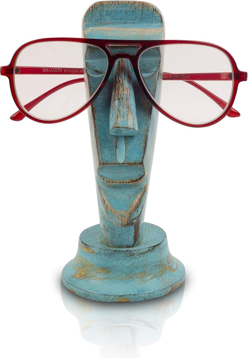 Houten Brilhouder - Leesbril Stand - Decoratief Display - Handgemaakt Uniek - 15 cm Hoog