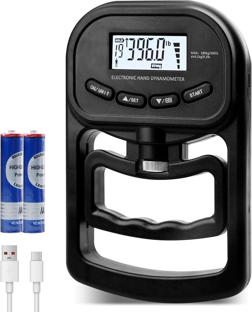 Digitale Krachtmeter - Handmeter Kracht - Kracht Training - LED Display - 180 kg - Zwart
