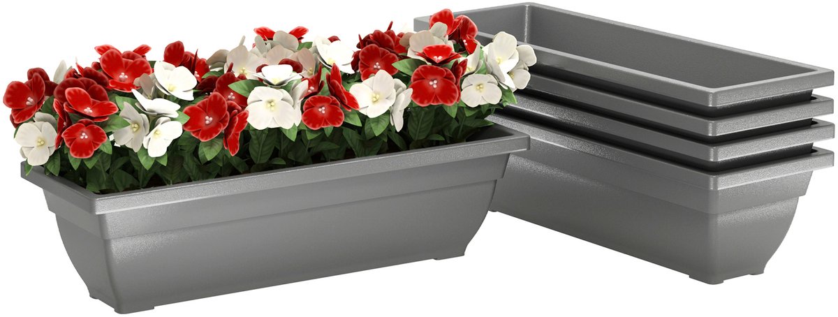 Killogood 5-delige set bloempotten - plantenbakken van kunststof voor terras - tuin - balkon - 59 x 21 x 16 cm - grijs