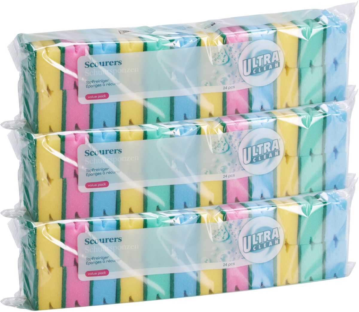 Ultra Clean Schuursponsjes - 72x stuks - gekleurd - huishoud / schoonmaak / afwas - sponzen