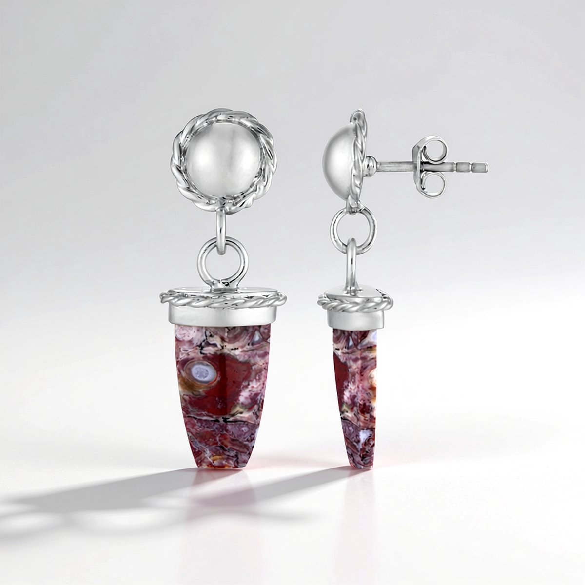 Cavill - Zilveren Oorbellen 925 Sterling Zilver Geplatineerd - 6 ct Versteend Palmhout Fancy Geslepen - 24 mm Balinees Barong Motief