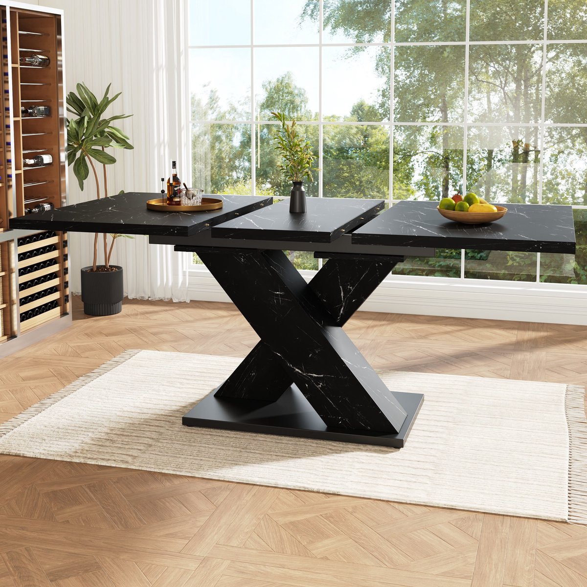 Sweiko Eettafel - Uitschuifbaar - 119-158.5 x 80 cm - Marmerlook - Zwart