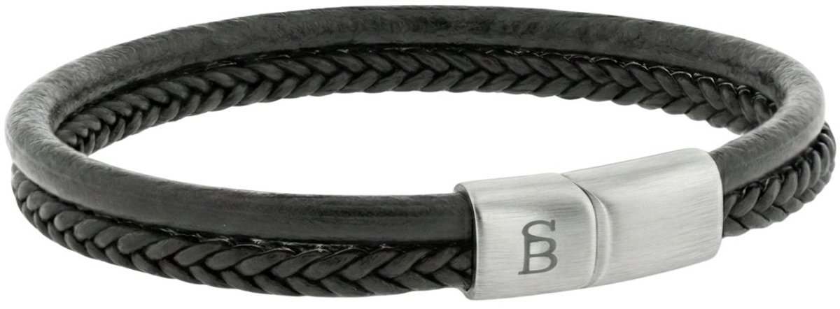 STEEL & BARNETT - Leren Armband Heren - Denby - Zwart - Maat L