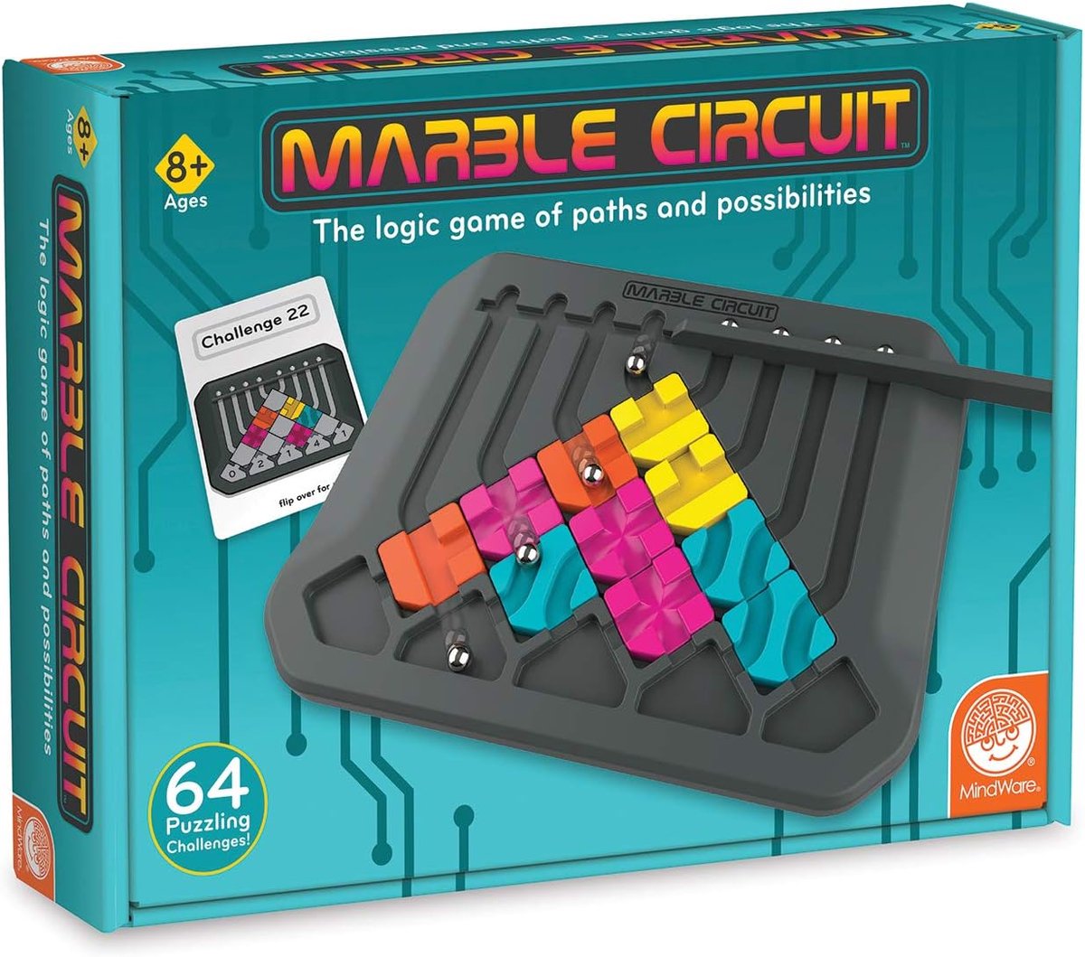 Knikker Circuit Spel - Puzzel Spel - Logisch Denken - 64 Uitdagingen - 29.8 x 22.1 x 7.7 cm