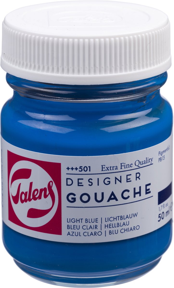 Talens Plakkaatverf Extra Fijn - 50 ml Lichtblauw (Cyaan) 501 - Matte, hoog gepigmenteerde afwerking - mengbaar met water