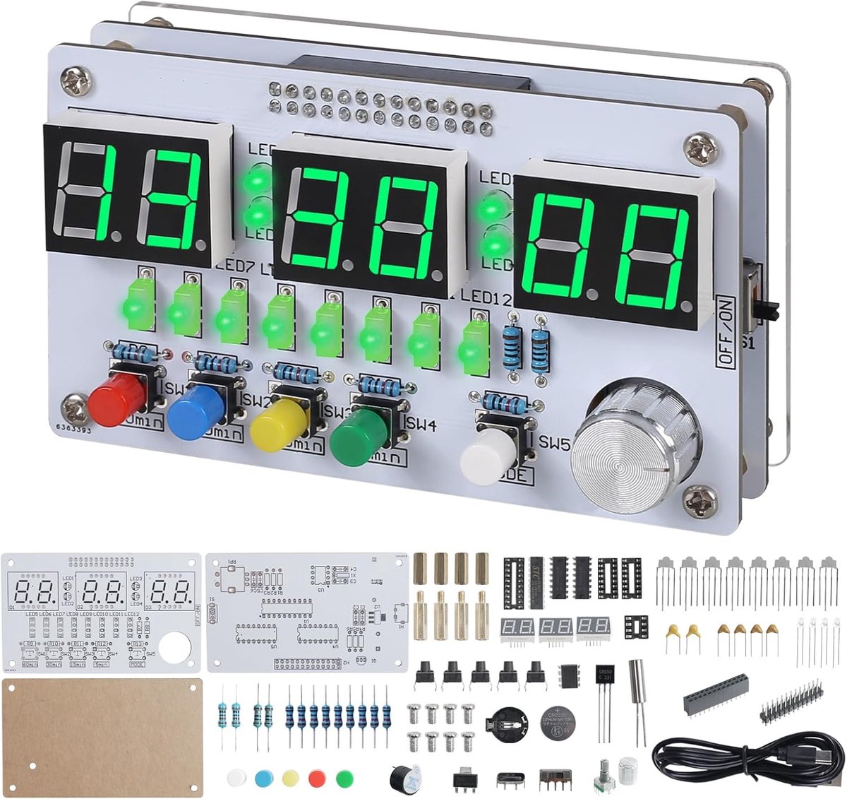 Digitale Klok Timer - Soldeer Set - Doe Het Zelf - 6 Cijferig Display - 12 x 11 cm - Wit
