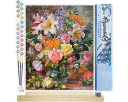 Schilderen Nummer Canvas - Acrylverf Kit - Creatieve Ontspanning - Inclusief DIY Lijst - 40x50 cm - Diverse Bloemen