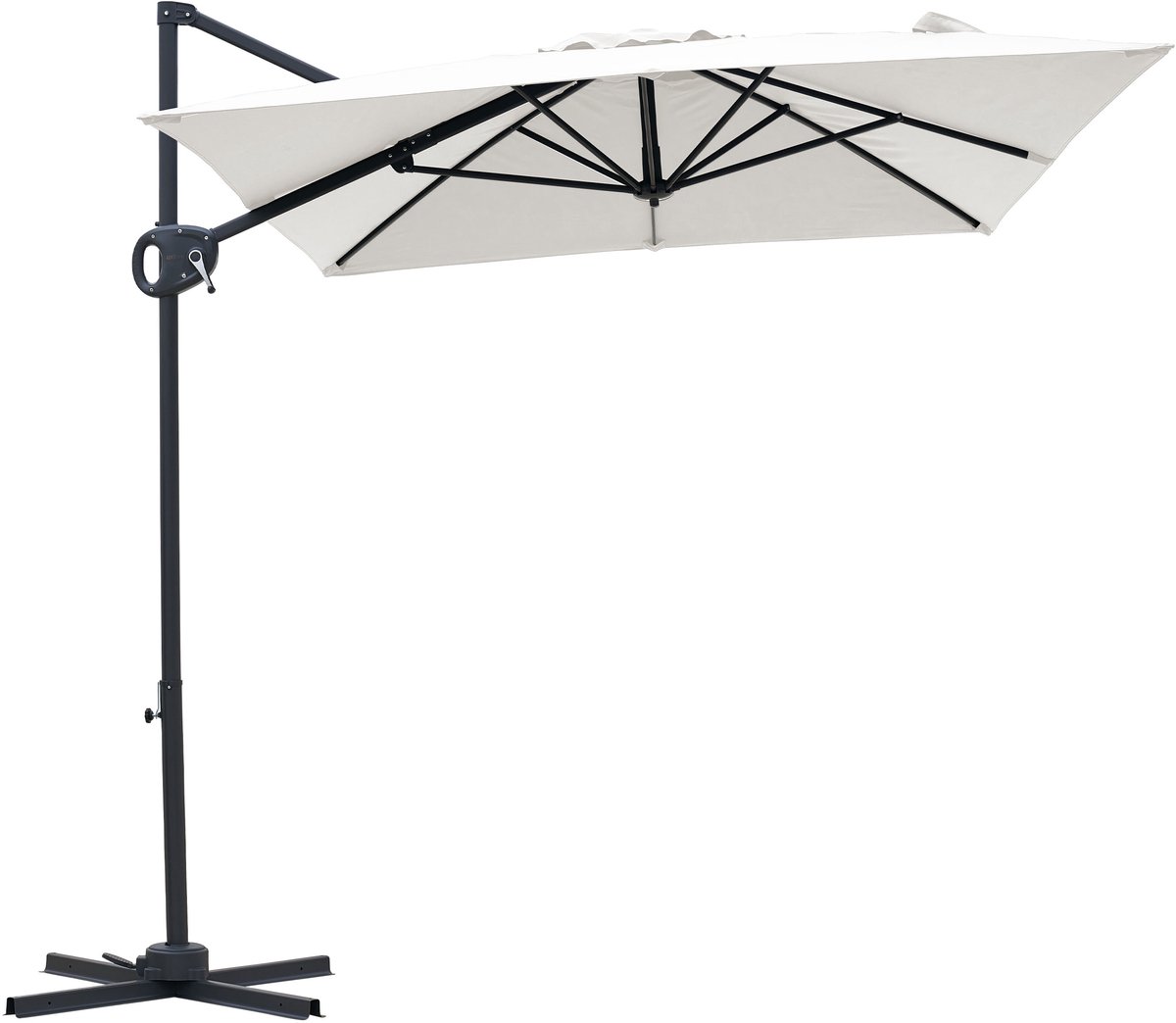 AXI Luma Zweefparasol 200x300 cm Antraciet/beige incl. Hoes – Gepoedercoat frame met kruisvoet – 360° Draaibaar - UV werend doek