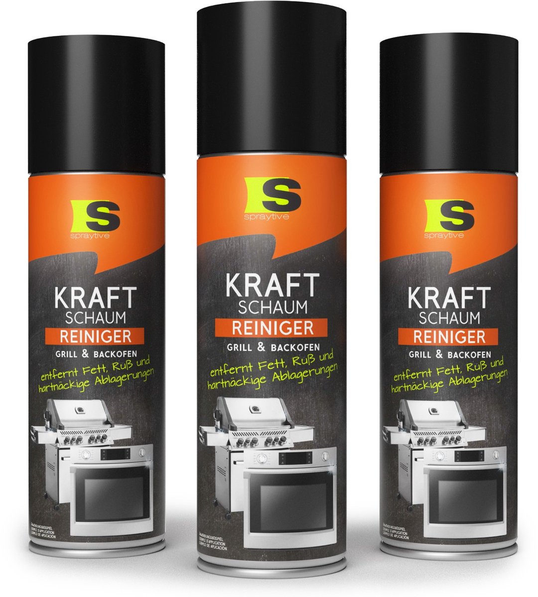 Spraytive 3x 500ml BBQ grillreiniger en ovenreiniger krachtige schuimreiniger vetverwijderaar voor grill oven en bakplaat zonder warmte