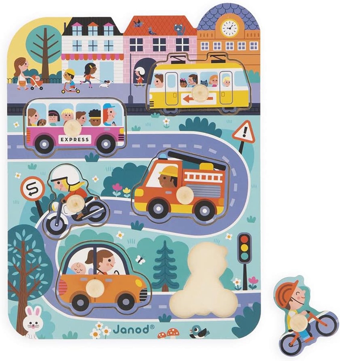 Houten Puzzel - Stad Puzzel - Ontwikkeling Baby - Grote Houten Stukken - 71x5x45 cm