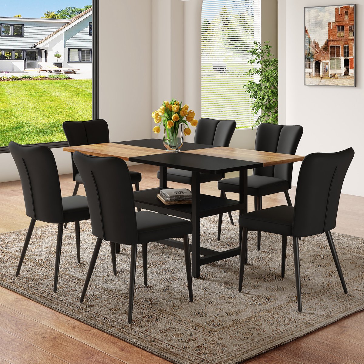 MODFU - Eettafelset - Met Opbergruimte - Modern - Voor Eethoek - MDF Metaal PU - Bruin Zwa
