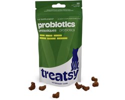 TREATSY Voedingssupplement voor katten Probiotica Spijsvertering | Bestrijdt diarree en constipatie | Prebiotica, probiotica, postbiotica, psyllium | Aanbevolen door dierenartsen | 120 snacks vissmaak