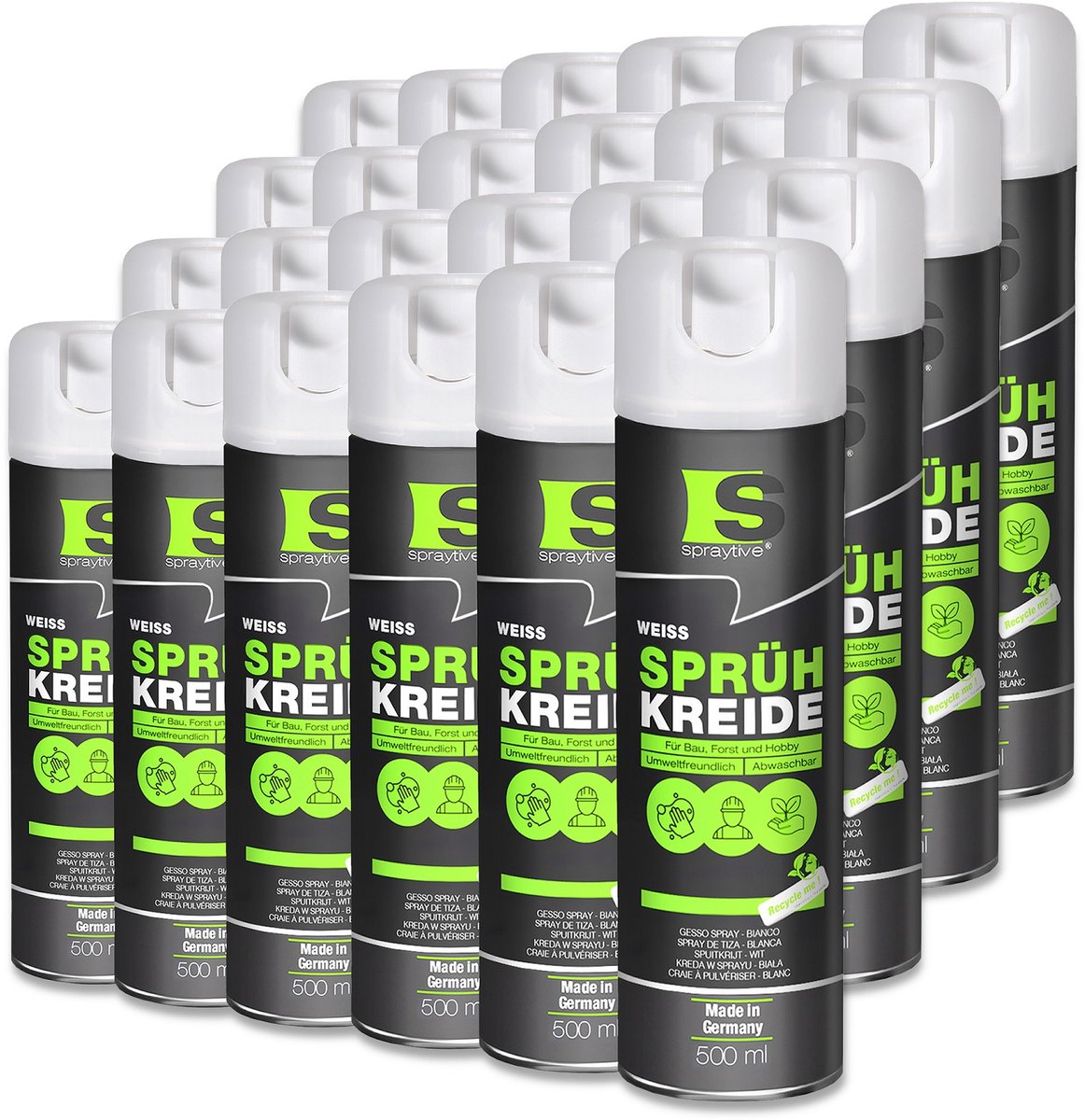 Spraytive 24x 500ml spuitkrijt wit markeerspray afwasbaar krijtspray voor tijdelijk markeren op asfalt gras en beton hoge dekking