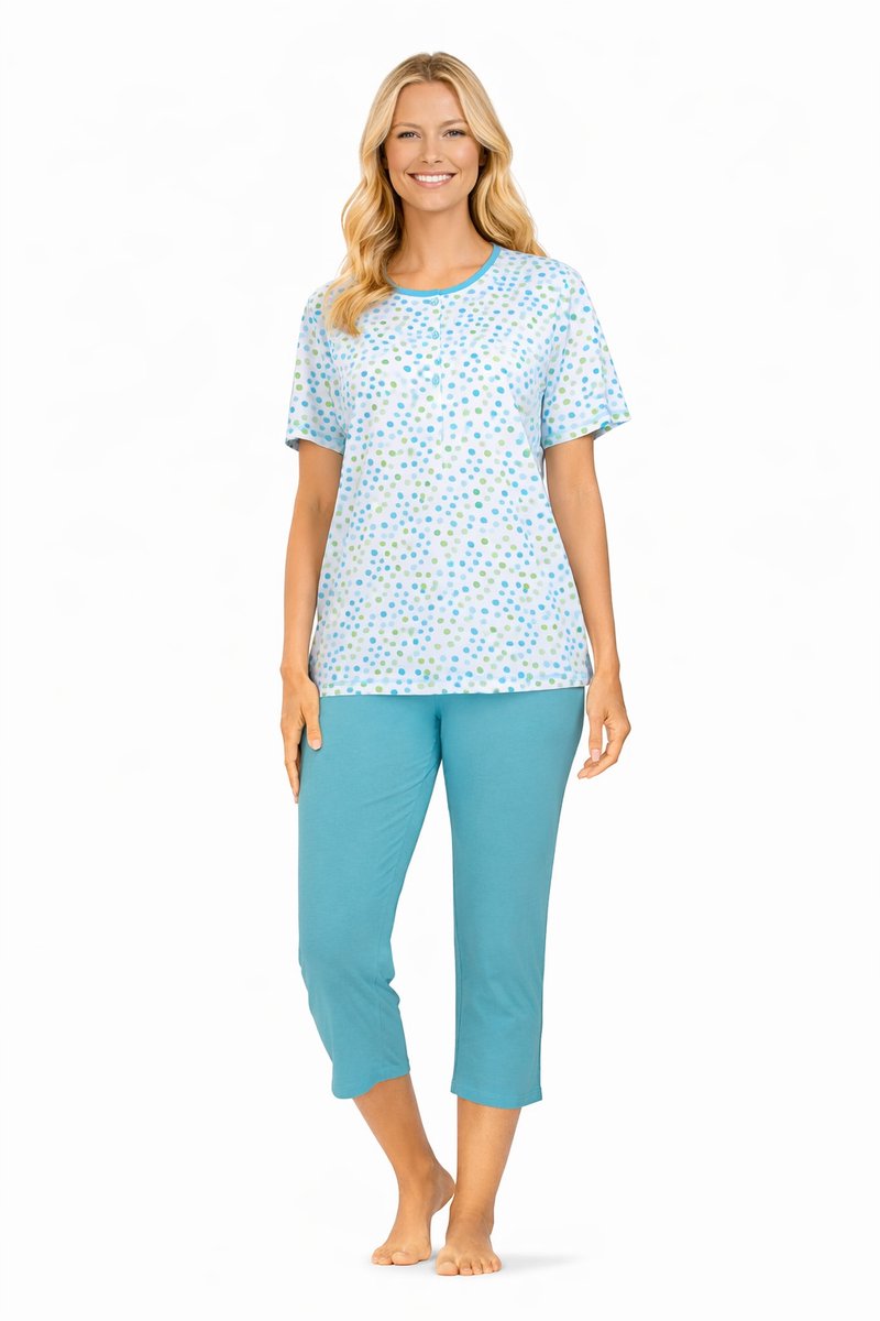 Comtessa Dames Pyjama - Katoen - Zomer - 7/8 broek - Turquoise - Maat 40