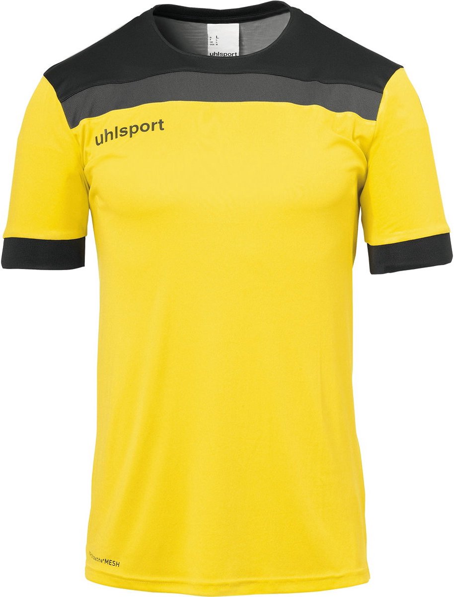 Uhlsport Offense 23 Shirt Korte Mouw Kinderen - Geel / Zwart / Antraciet | Maat: 152