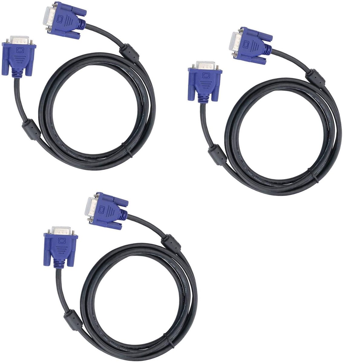 Image of Oneay 3-pack VGA-videokabel, HD15 mannelijk naar mannelijk, 1,5 meter lang met blauwe connector, geschikt voor tv en computermonitoren