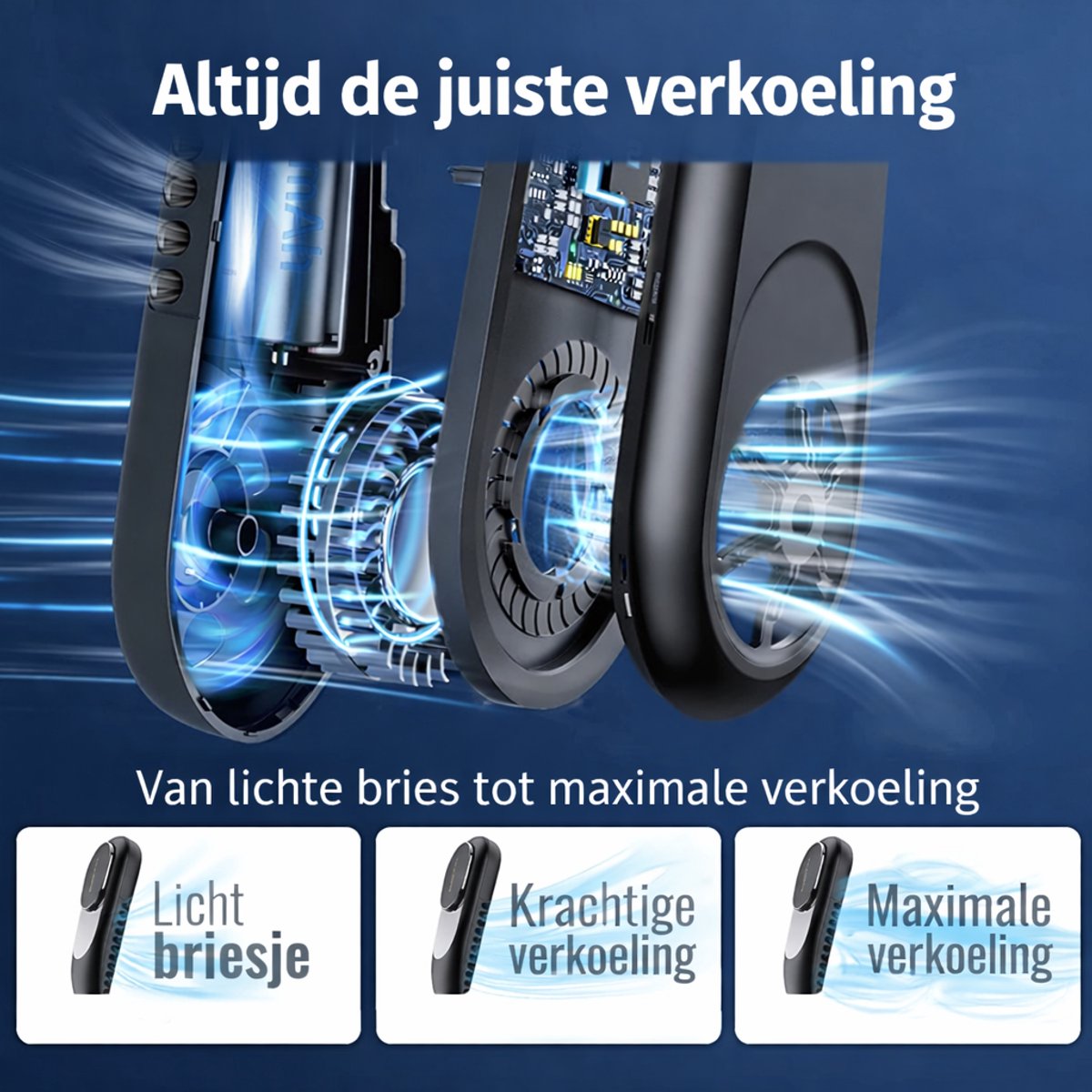 Joyage Draagbare Nek Ventilator oplaadbaar - Zwart - 3 standen - Gezichtsventilator Neck fan - Portable fan mini ventilator usb - Nekventilator met koeling Handventilator Bureau ventilator - Halsventilator Waaier handwaaier Draagbare ventilator klein — afbeelding 4