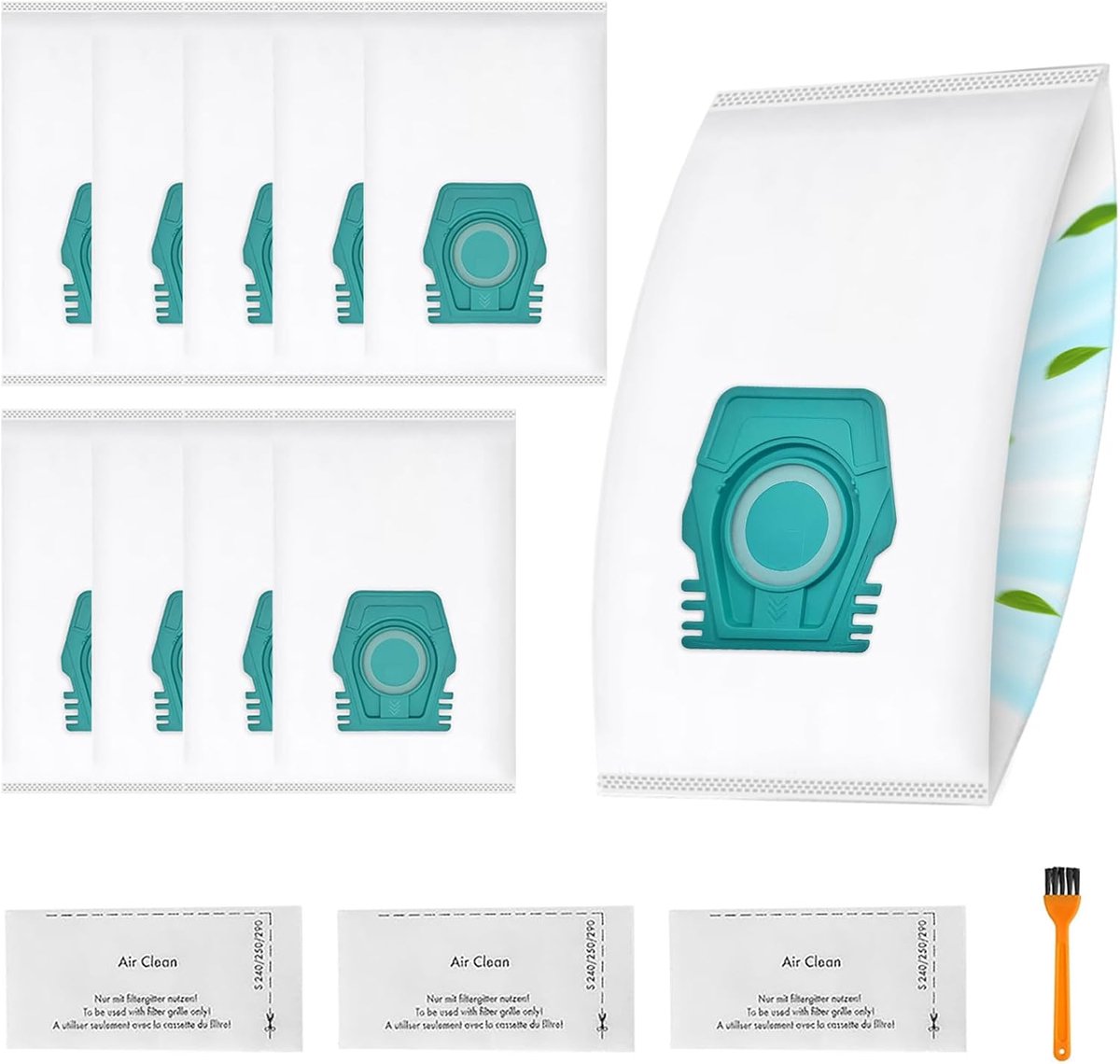 14 stucks - 10 stofzakken, 3 sets filterkatoen en een borstel -compatibel met Miele Pure TU-stofzuigerzakken voor Guard S1/L1 Junior/Silence/Allergy/Parquet XL/AllFloor/Cat Dog/Flex/Comfort