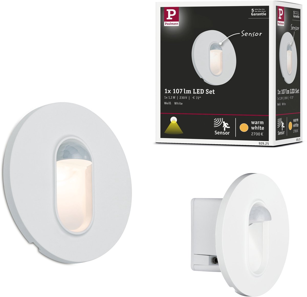 LED-wandinbouwlamp Wall rond 78 mm 1,1W 65lm 230V 2700K Wit