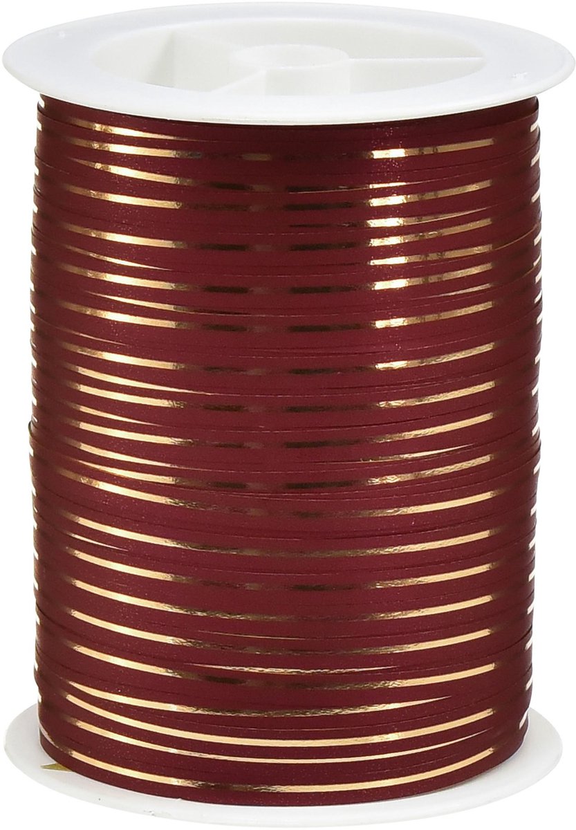 Krullint cadeaulint rood met gouden strepen 5mm 250m
