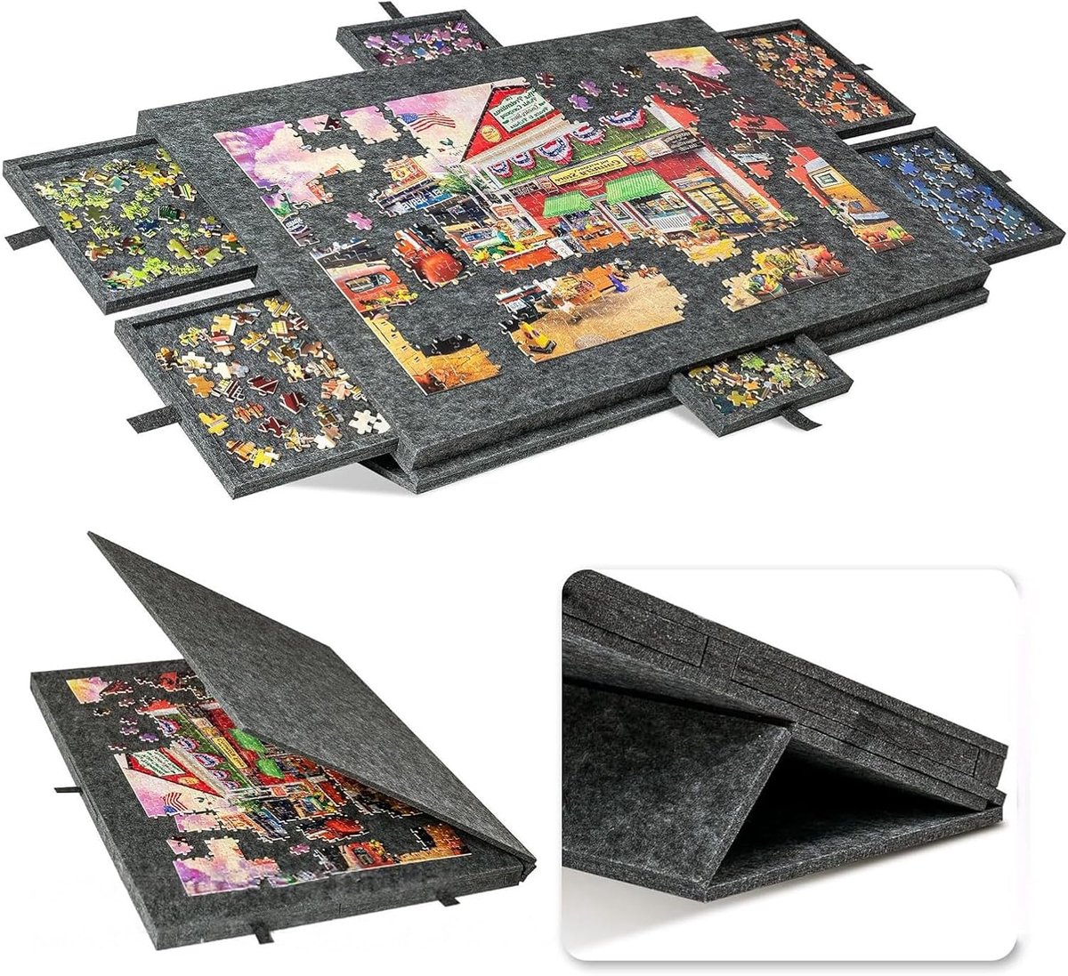Puzzelbord - Legpuzzel Tafel - Puzzels Maken - Inclusief 6 Lades - 77 x 54 cm - Donkergrijs