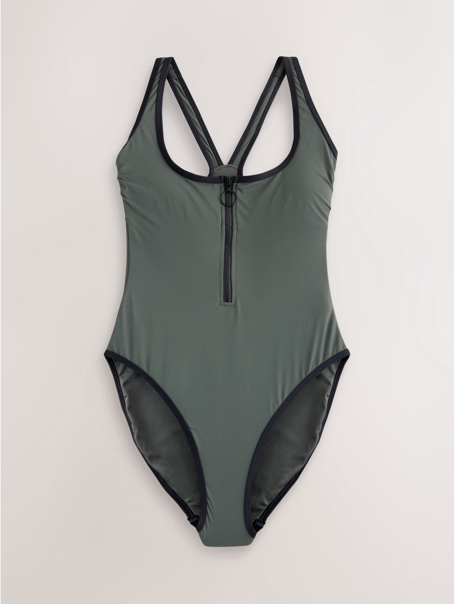 Next Dames - Vormgevend en buikcorrigerend badpak met rits - Groen Khaki Green
