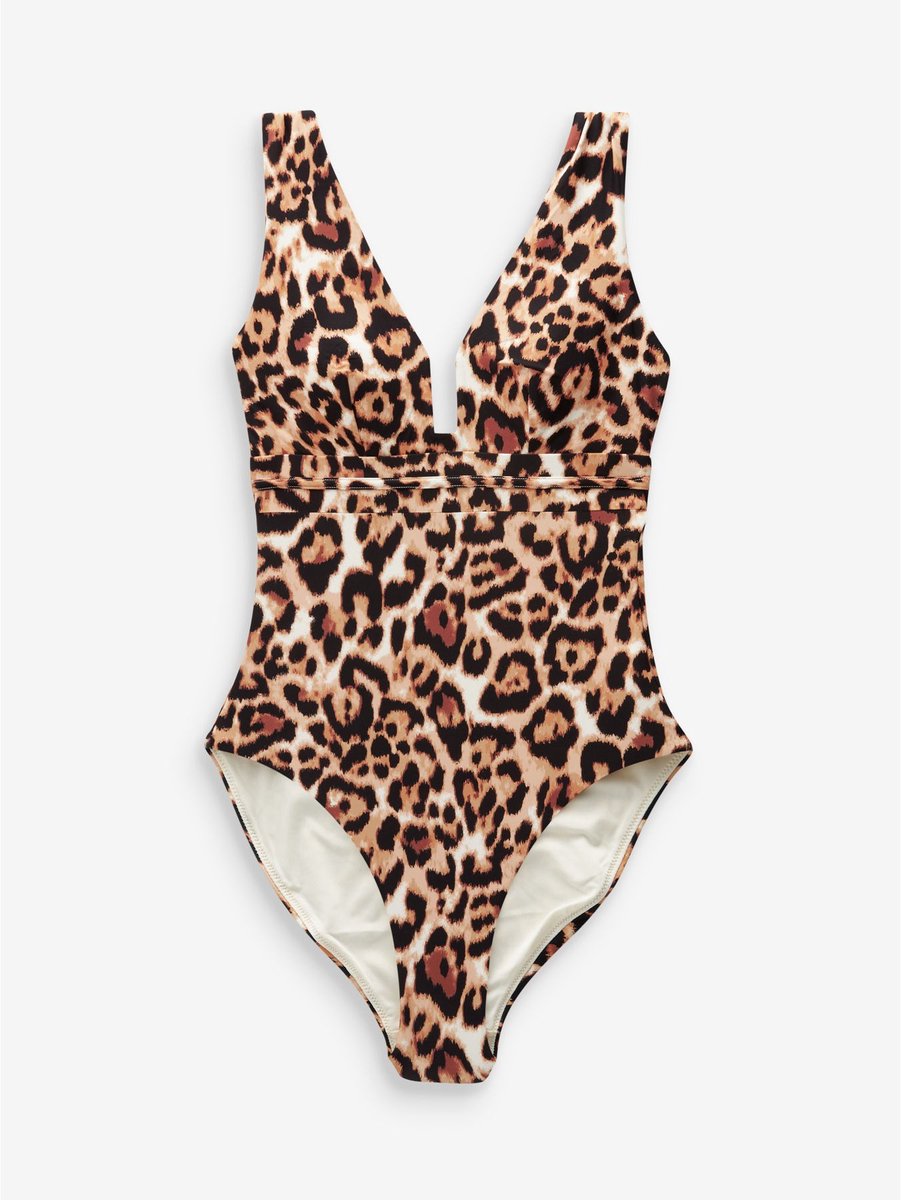 Next Dames - Buikcorrigerend badpak met lage hals - Dierenprint Animal