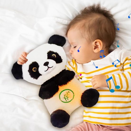 Ademende Panda Knuffel - Rustgevende Panda - Slaap Assistent - Met Adem Beweging - 30x17x5 cm - Panda — afbeelding 2