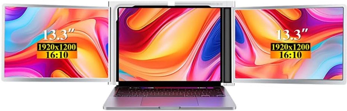 Laptop Uitbreidingsscherm - Draagbare Monitor - Efficiënt Multitasken - Tri-Screen Opstelling - 13.3 Inch FHD