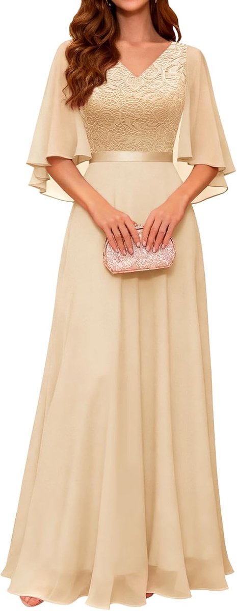 Dames Avondjurk - Feestjurk Maxi Jurk - Formele Gelegenheden - Elegante Cape Mouwen