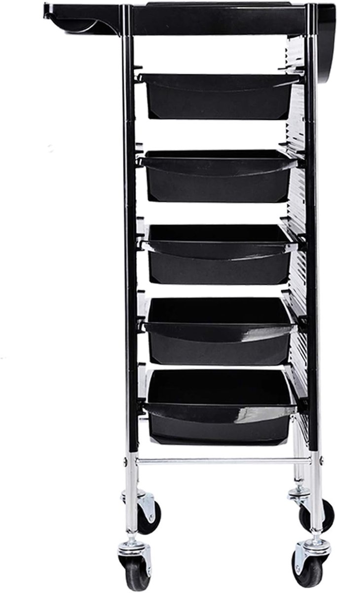 Kapperswagen - Beauty Trolley - Salon Opslag - In Hoogte Verstelbaar - 5 Laden - Zwart