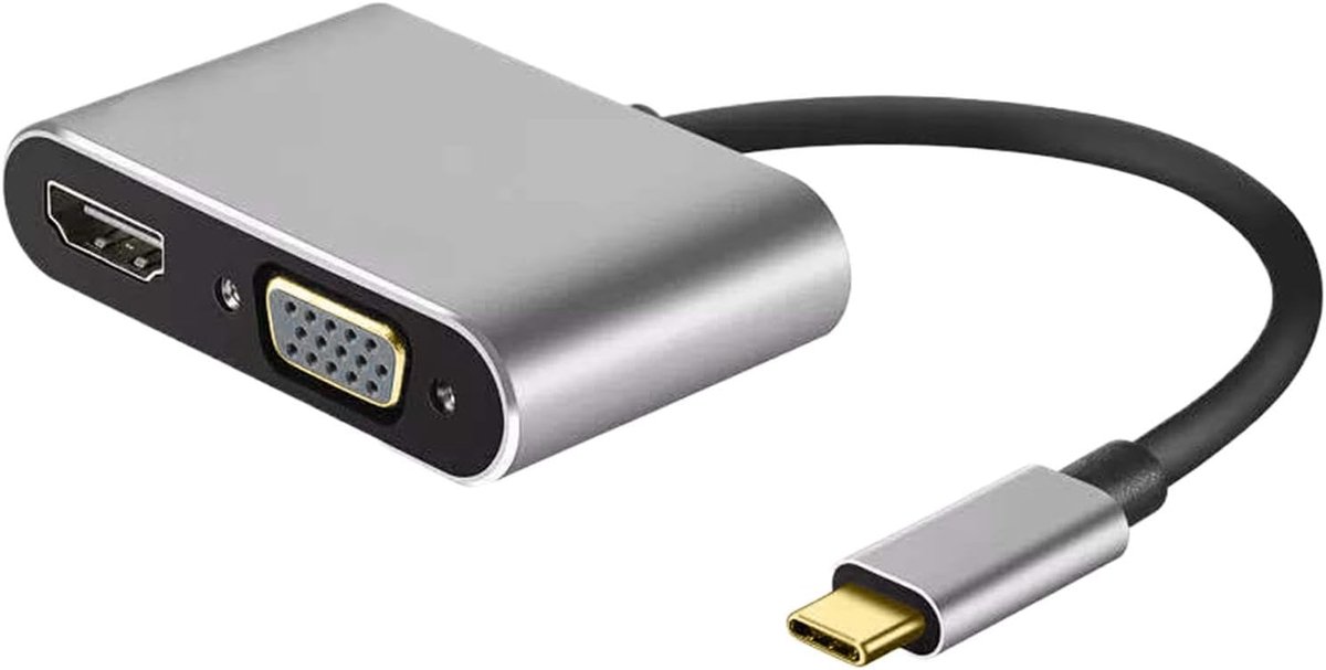 USB C Adapter - Type C Hub - Beeldweergave Uitbreiden - 4-in-1 Poorten - Compact Ontwerp - Grijs
