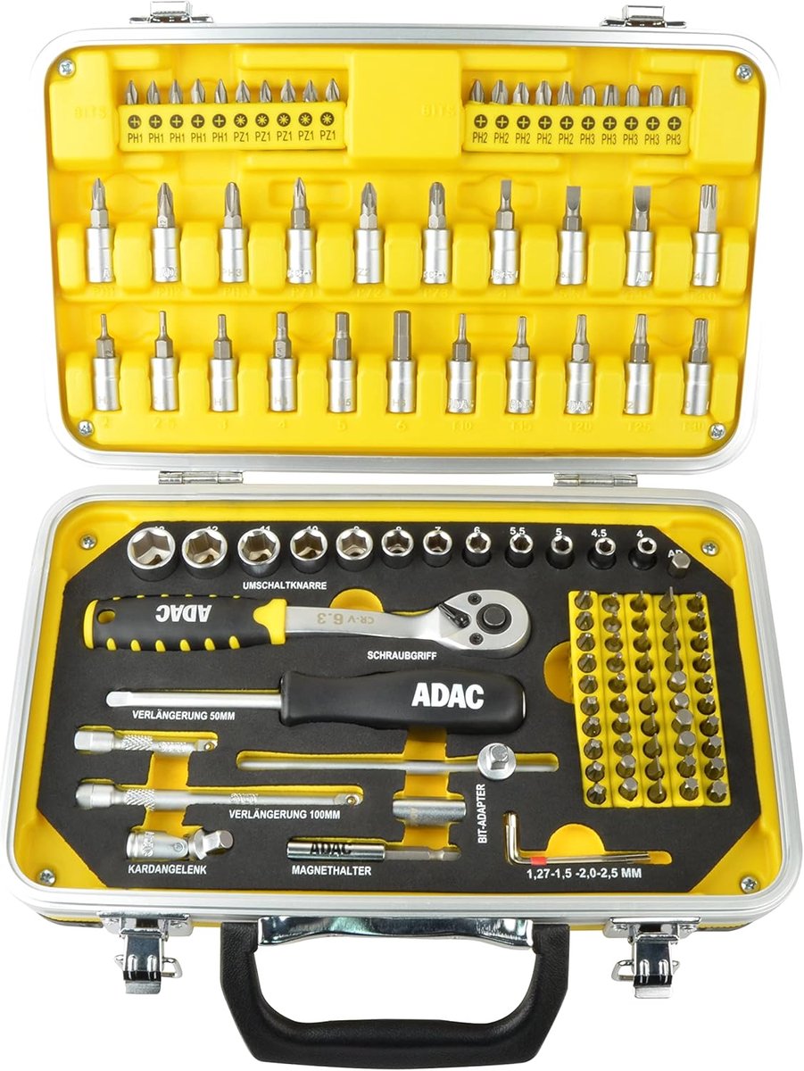 Schroef en bitset - Gereedschapset - Klusklus - 116 delig - 29.8 x 18.9 x 9.2 cm - Geel