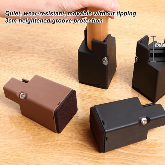 Meubelverhogers - Poten lifters - Meubels verhogen - Stevig metaal - Verhoogt 5cm - Bruin — afbeelding 3