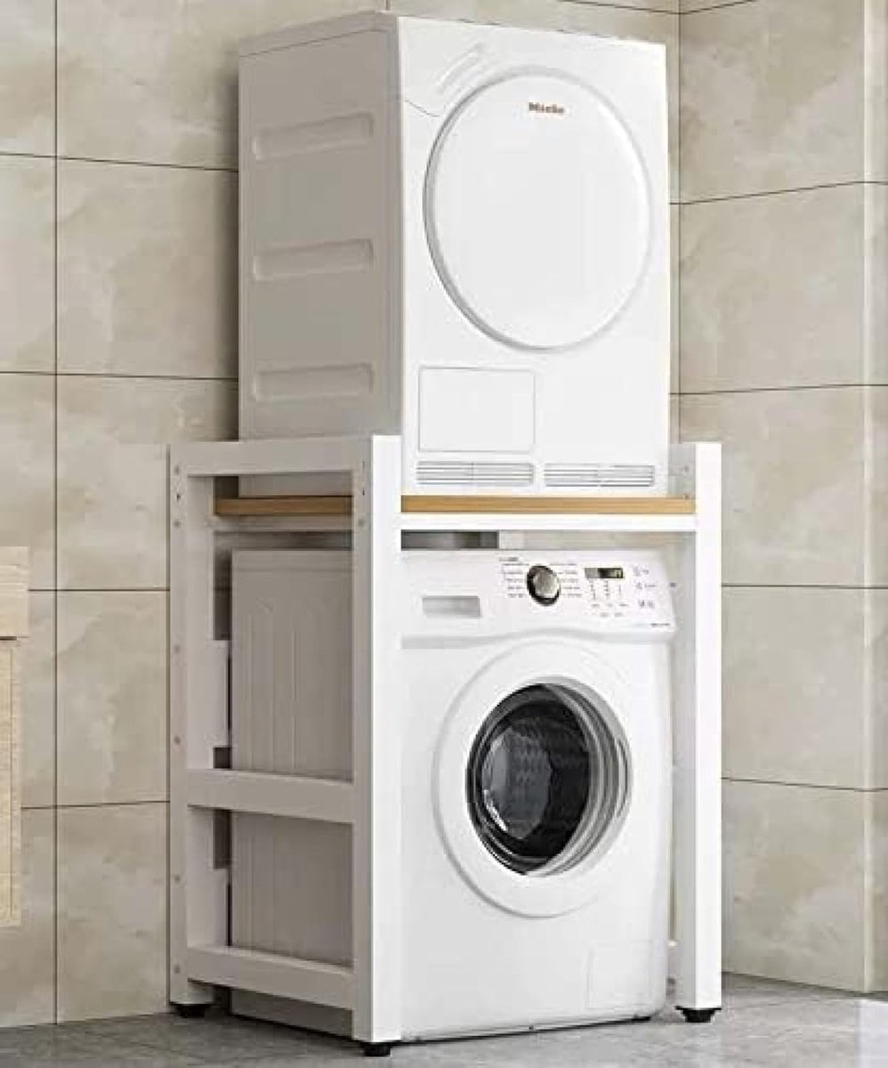 Wasmachinekast - Opbergunit - Ruimtebesparing - Stevig staal - 65 x 105 cm - Wit