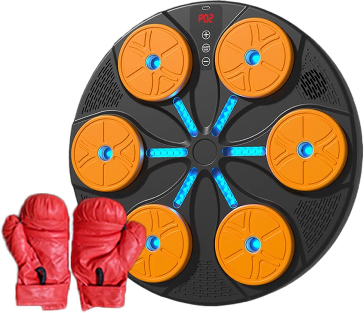 Boksmachine Muziek - Fitness Wandapparaat - Indoor Cardio Training - Led Verlichting Muziek - 39x38x18 cm - Oranje