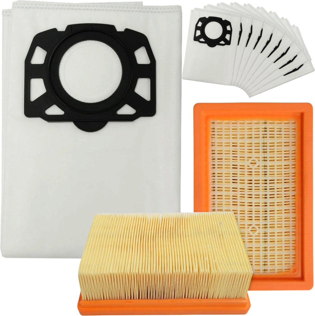 2x Filter en 10x Stofzakken geschikt voor Karcher MV4, MV5, MV6, WD4, WD5, WD6 - Geschikt voor Karcher WD4000 t/m WD5999 (2.863-006.0) - Vervangingsonderdelen - Stofzuigerzakken