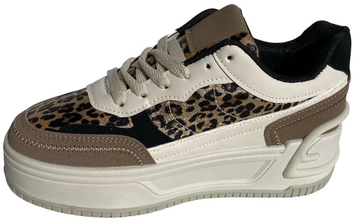 Plateau Sneakers Dames Luipaardprint Beige