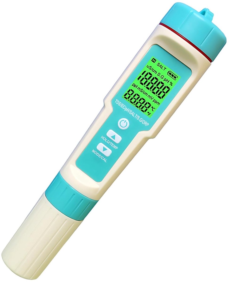 Digitale Waterkwaliteit Tester - pH Meter Pen - Water Analyse - 7-in-1 Functies - 183 mm Hoogte - Wit Blauw