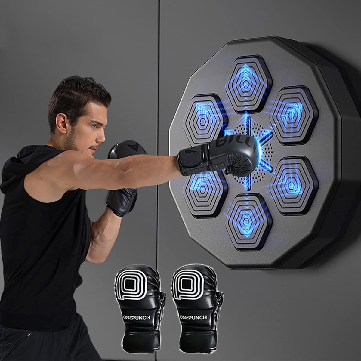Boksmachine voor Thuis - Reactie Target - Fitness en Training - Met Muziek en Licht - 55x13x60CM - Zwart