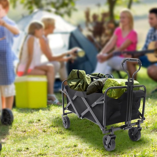Opvouwbare Bolderkar - Strandkar Tuinkar - Buiten Transport - Grote Capaciteit 80kg - 80x46x36cm - Zwart van Opvouwbare Bolderkar — afbeelding 2