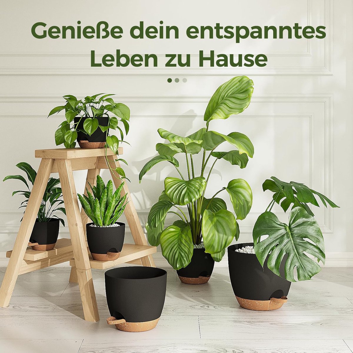Zelfwaterende Bloempotten Set van 6 | Zwarte Plantenpotten met Schotel | 12,7–20,3 cm | Voor Kamerplanten, Stekken en Vensterbank Decoratie — cadeau in Wonen & Interieur - foto 2