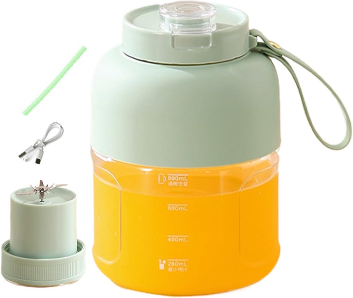 Draagbare Blender - Sapbeker Mixer - Gezonde Drankjes Maken - Dubbele Deksel Ontwerp - 12x12x24 cm - Groen