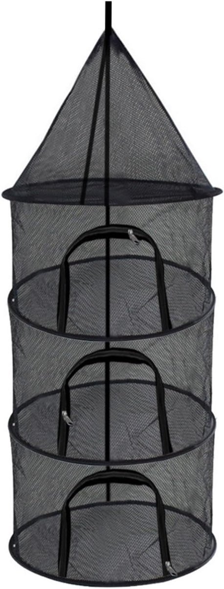 Hangende Droognet - Opvouwbaar Droogrek - Voedsel Drogen - 3 Lagen Mesh - 55cm Hoogte Laag - Zwart