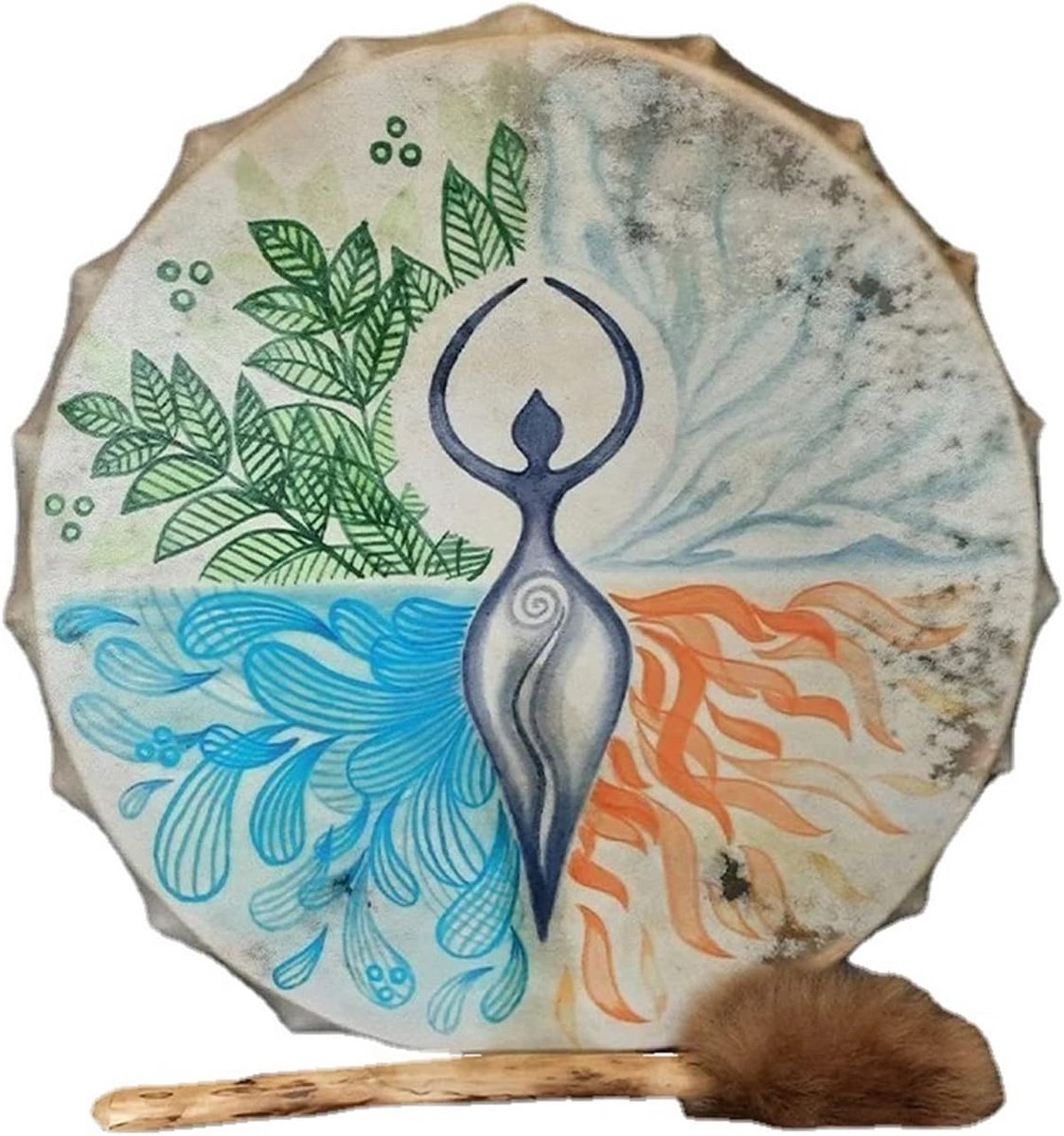 Spirituele Trommel - Handgemaakte Percussie - Meditatie Muziek - Levensboom Decoratie - 10 Inch Diameter - Blauw