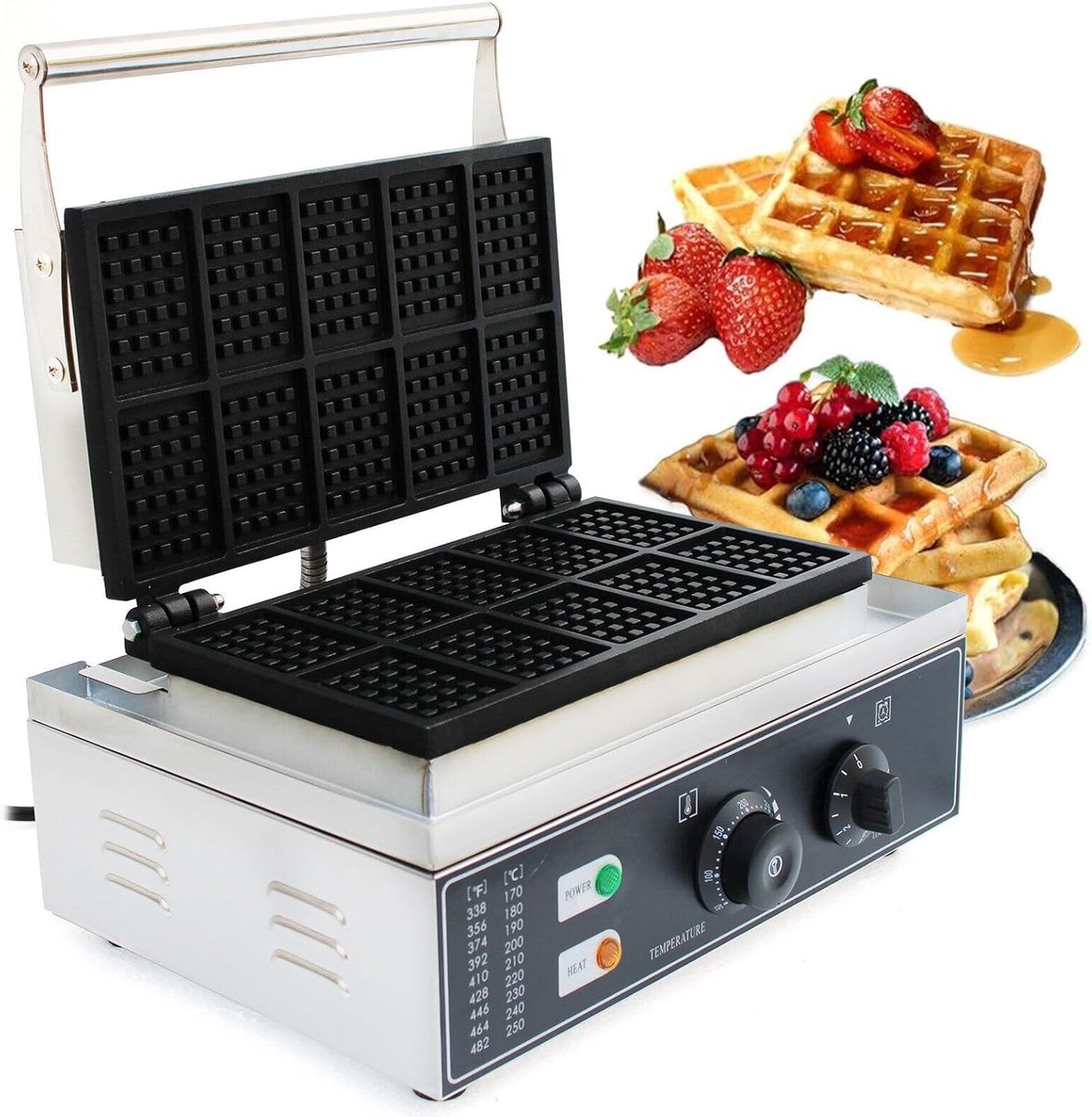 Professioneel Wafelijzer Wafelmaker Belgische Wafels Bakken 10 Wafels Tegelijk 38.5 x 21.5 cm Zwart Zilver