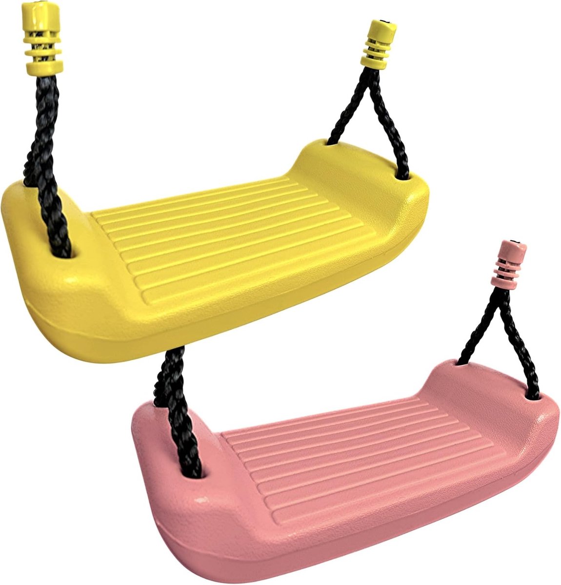 Schommelzitjes Set - Kunststof Planken - Buiten Spelen - Verstelbaar Touw - 90-150 cm Touwlengte - Roze Geel