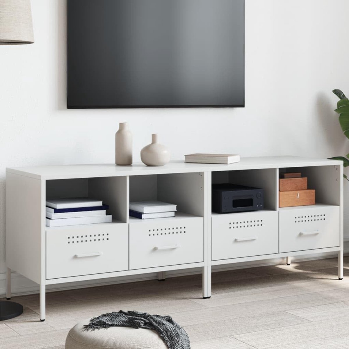 Tv-meubel Set - Industriële Kasten - Woonkamer Inrichting - Robuust Staal Ontwerp - 68 x 39 x 50.5 cm - Wit