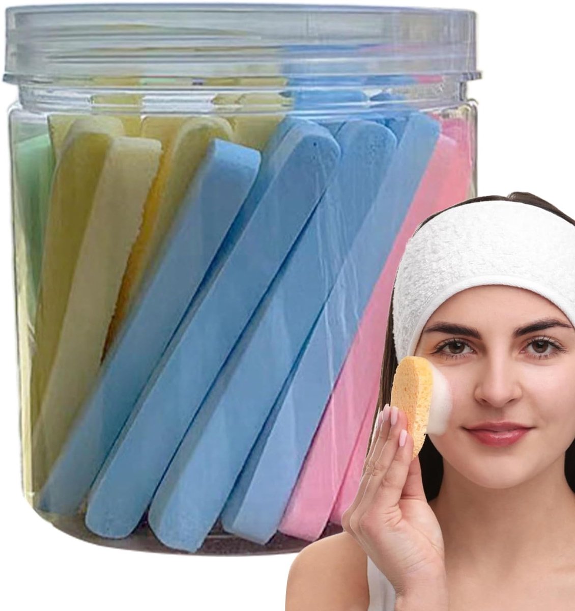 Gezichtssponzen Reiniging - Dieptereinigende Pad - Huidmassage Reizen - Samengeperst Milde Scrub - 60 Stuks